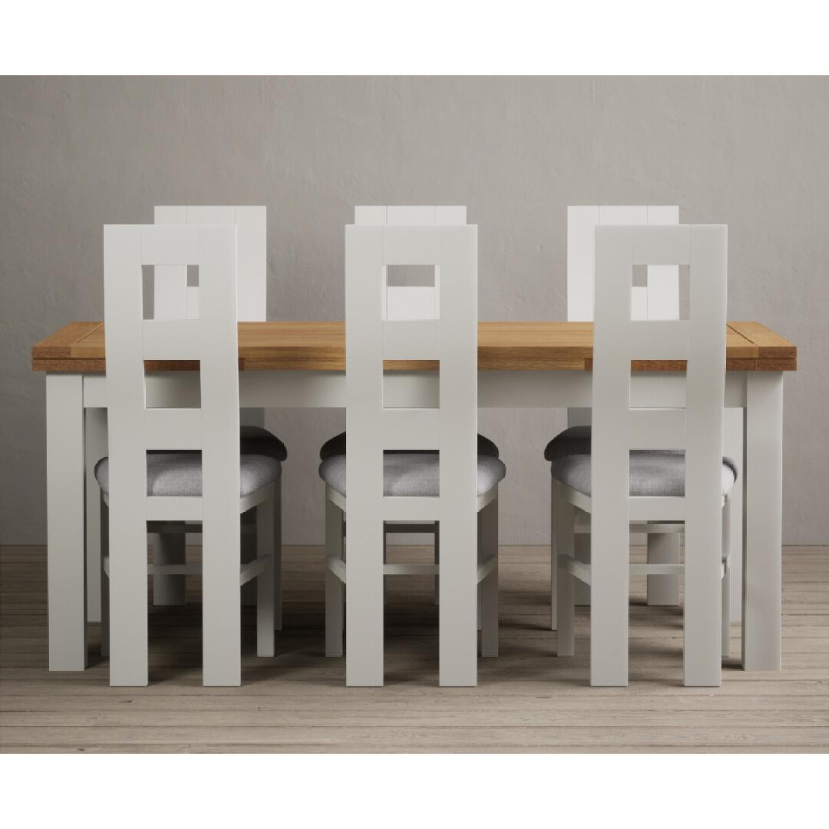 Extending Hampshire 180cm Oak and Signal White Dining Table with 10 Linen Flow Back Chairs – image 12