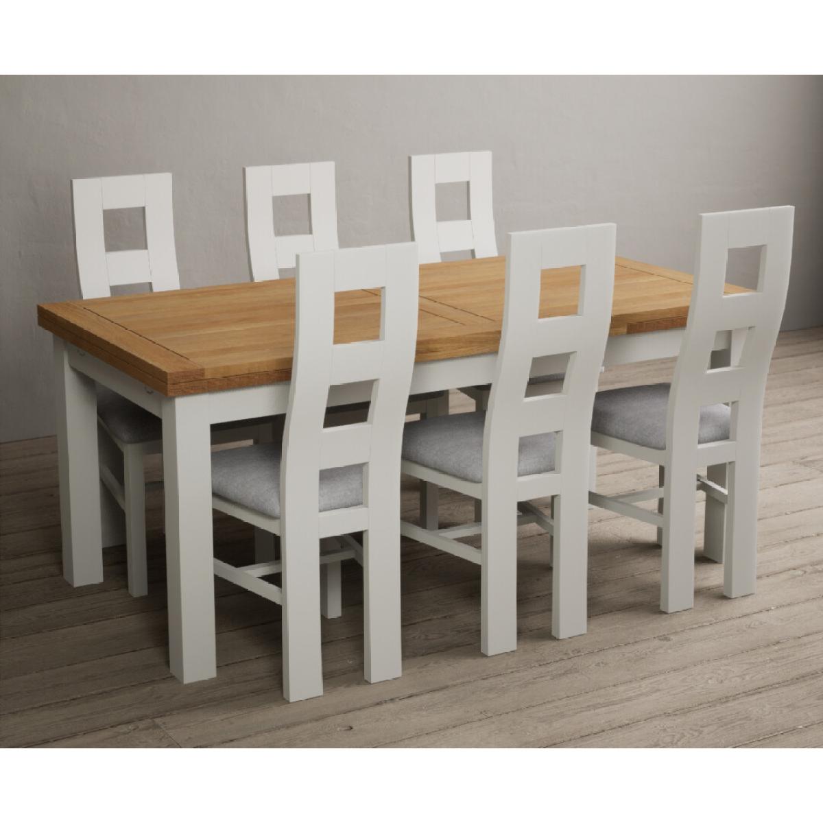 Extending Hampshire 180cm Oak and Signal White Dining Table with 10 Linen Flow Back Chairs – image 13