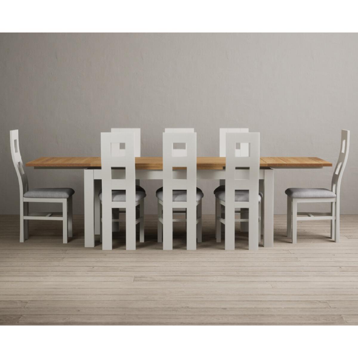 Extending Hampshire 180cm Oak and Signal White Dining Table with 10 Linen Flow Back Chairs – image 14