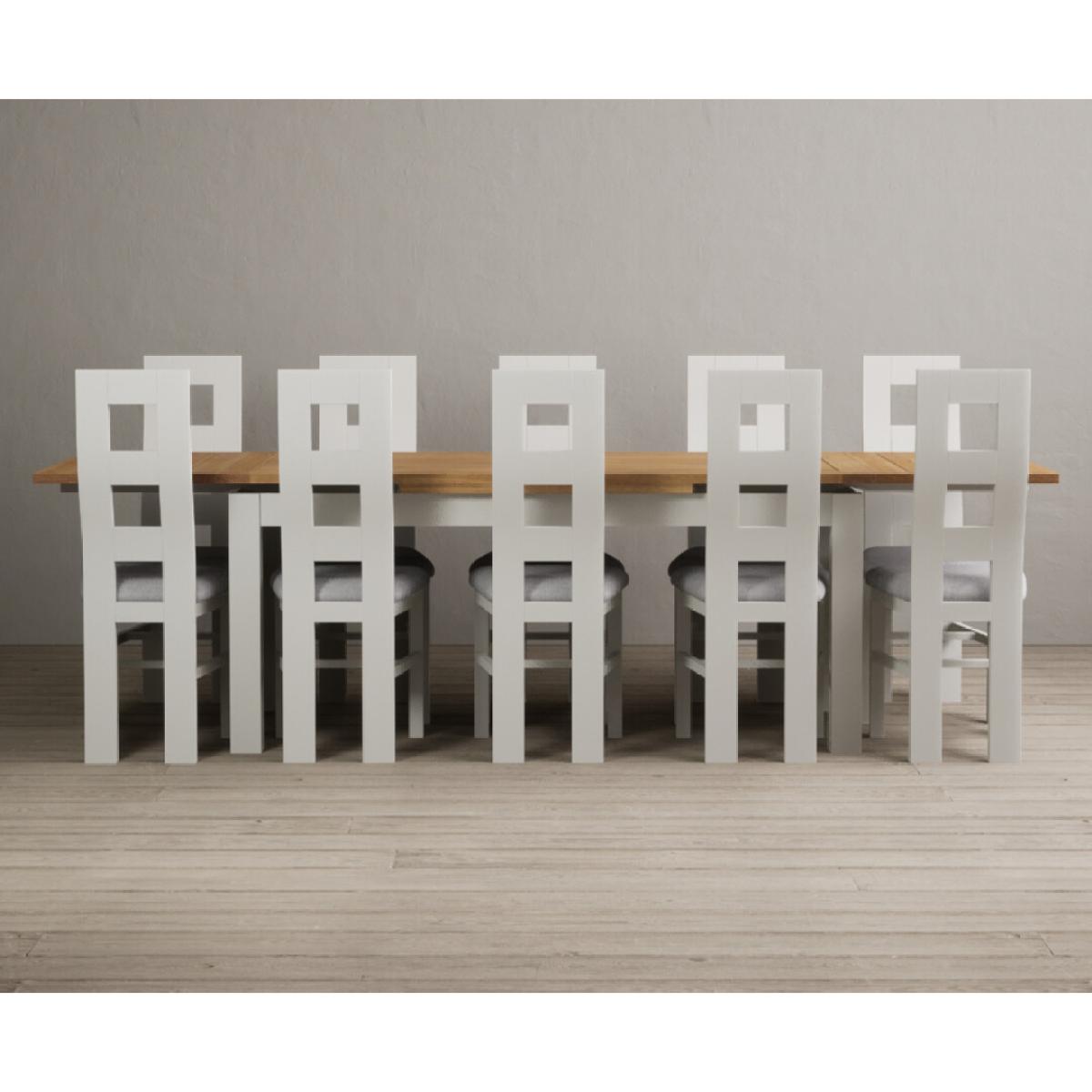 Extending Hampshire 180cm Oak and Signal White Dining Table with 10 Linen Flow Back Chairs – image 16