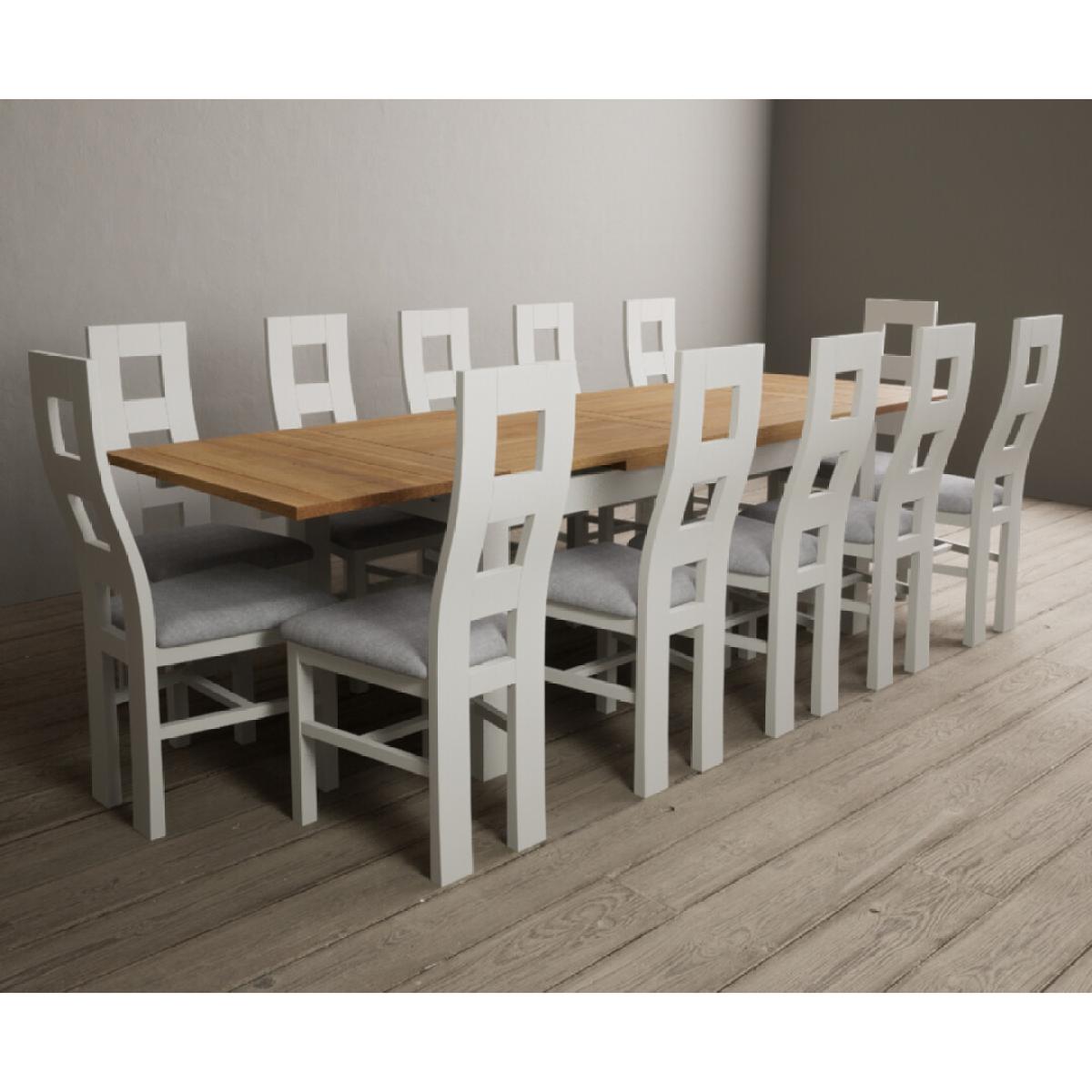 Extending Hampshire 180cm Oak and Signal White Dining Table with 10 Linen Flow Back Chairs – image 19