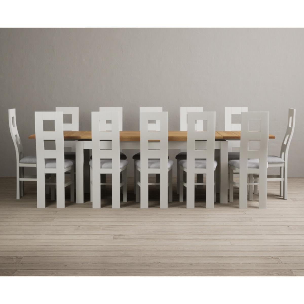 Extending Hampshire 180cm Oak and Signal White Dining Table with 10 Linen Flow Back Chairs – image 3