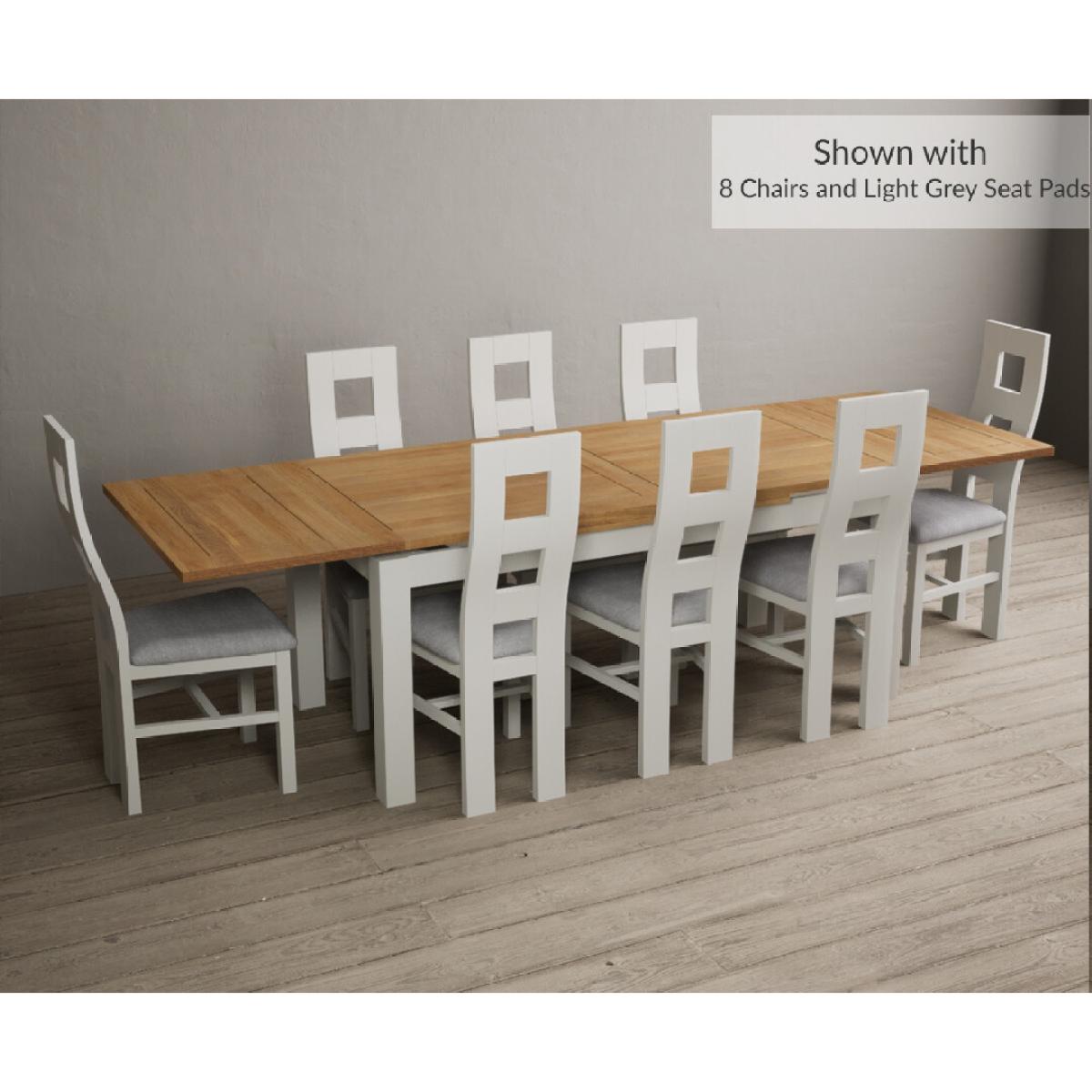 Extending Hampshire 180cm Oak and Signal White Dining Table with 10 Linen Flow Back Chairs – image 4
