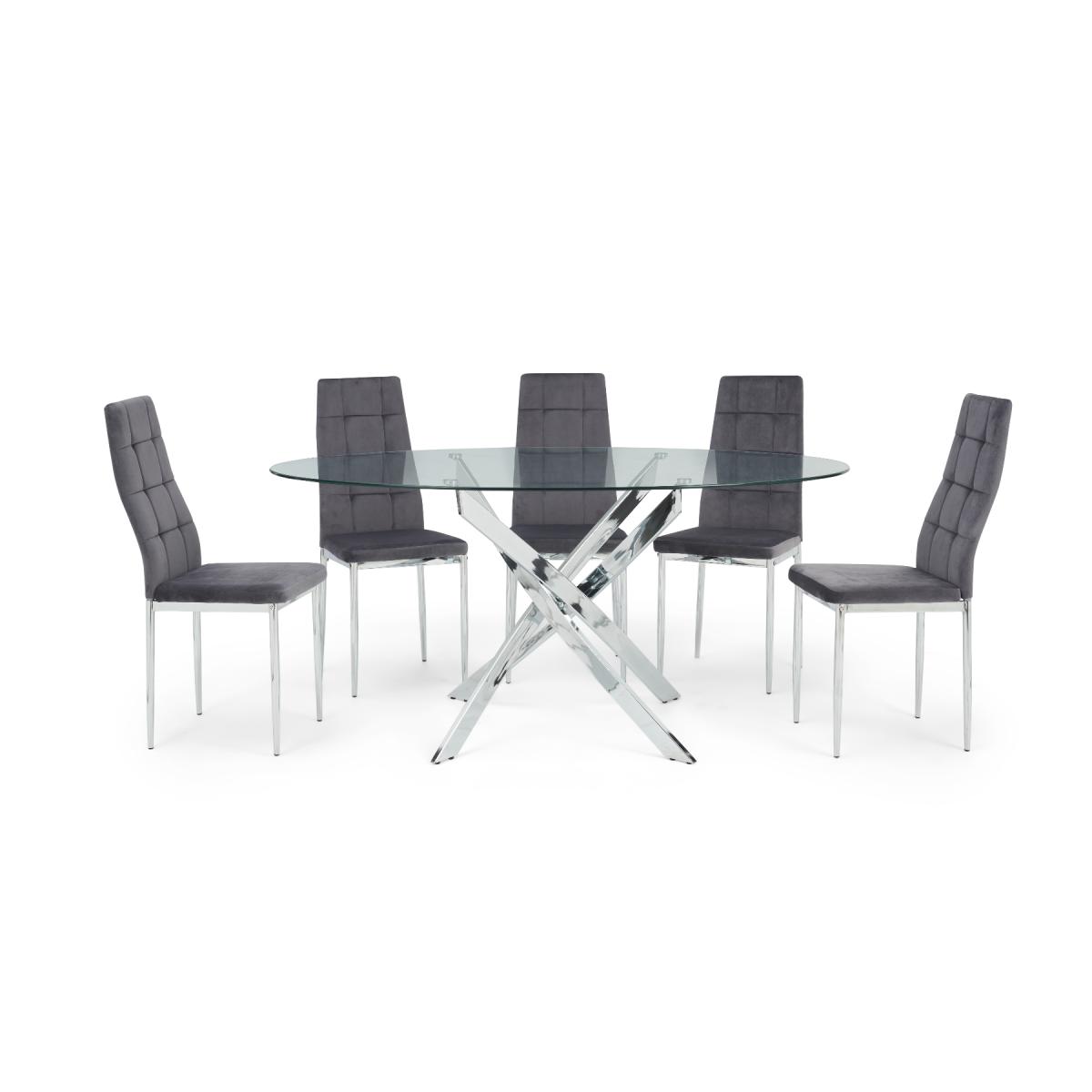 Denver 165cm Oval Glass Dining Table With 8 Grey Angelo Chairs – image 7