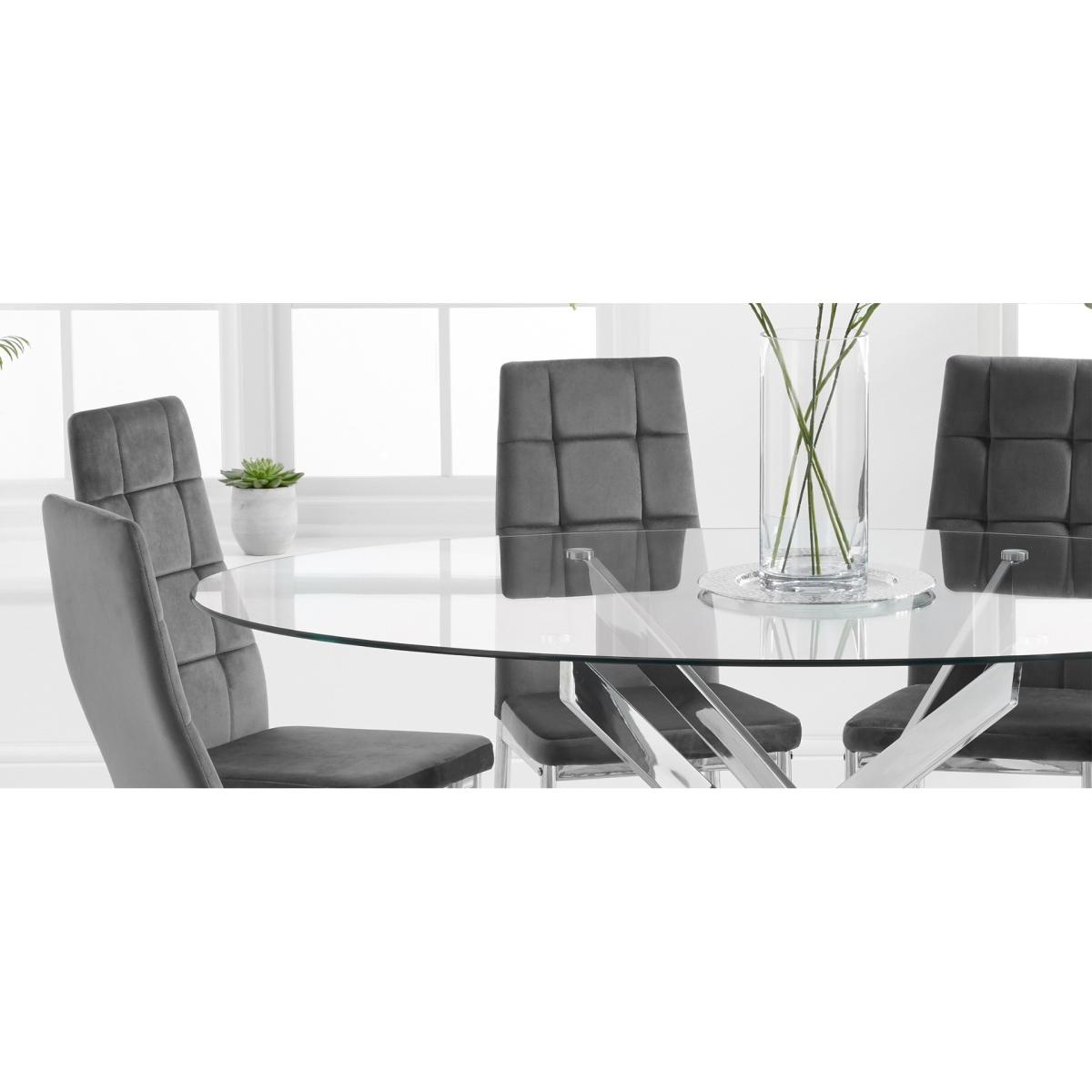 Denver 165cm Oval Glass Dining Table With 8 Grey Angelo Chairs – image 10