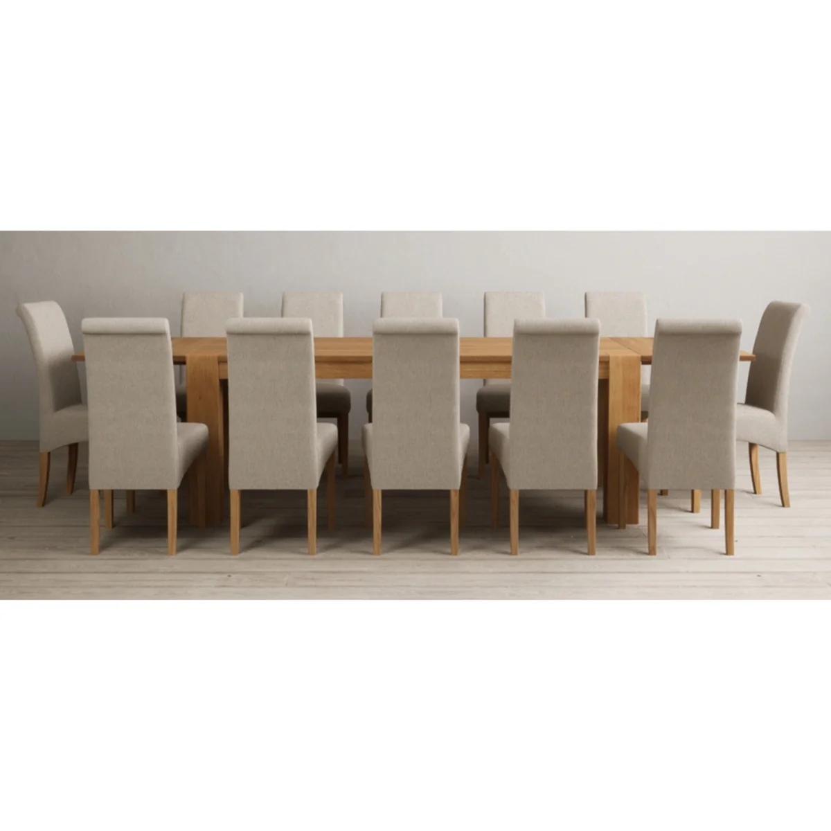 Sheringham 200cm Solid Oak Dining Table with Sheringham Oak Extensions (Pair) with 12 Charcoal Grey Scroll Back Chairs – image 5
