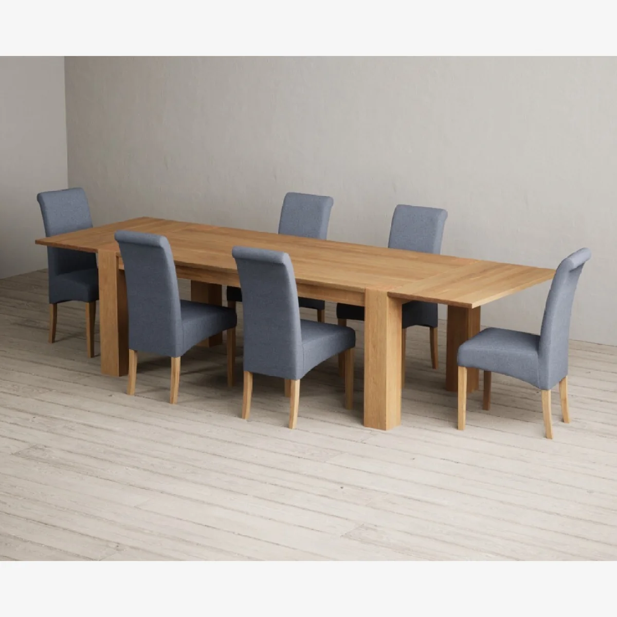 Sheringham 200cm Solid Oak Dining Table with Sheringham Oak Extensions (Pair) with 12 Charcoal Grey Scroll Back Chairs – image 1