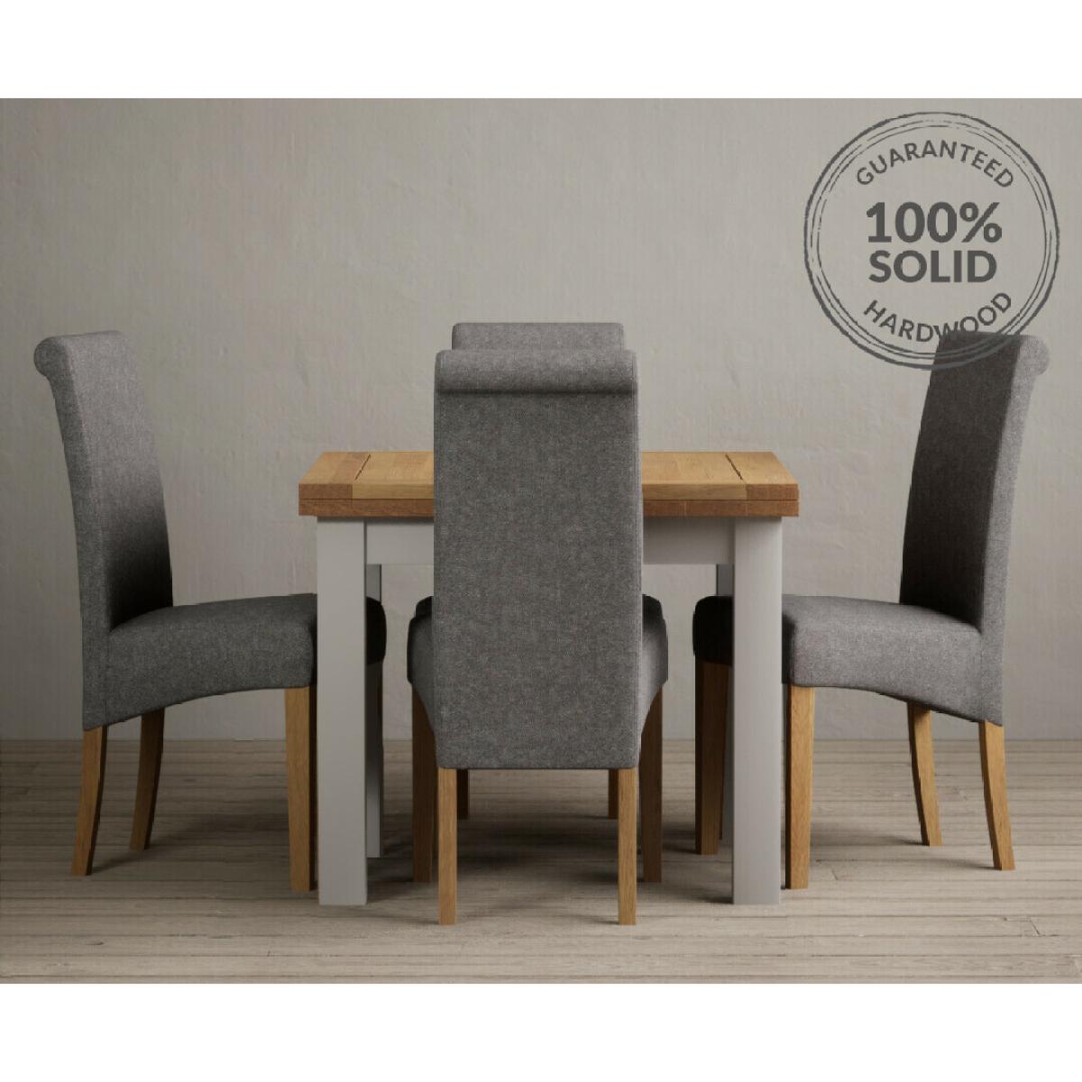Extending Buxton 90cm Oak and Soft White Painted Dining Table with 4 Brown Scroll Back Chairs – image 2