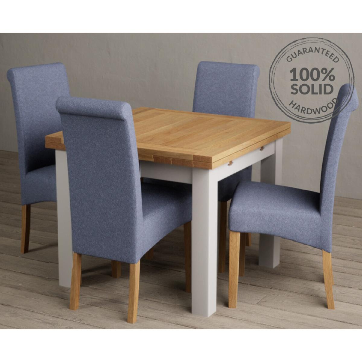 Extending Buxton 90cm Oak and Soft White Painted Dining Table with 4 Brown Scroll Back Chairs – image 3