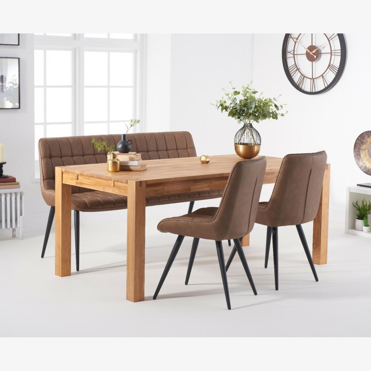 Thetford 180cm Oak Dining Table with Thetford 45cm Oak Extensions with 4 Brown Larson Chairs with 2 Brown Benches – image 1