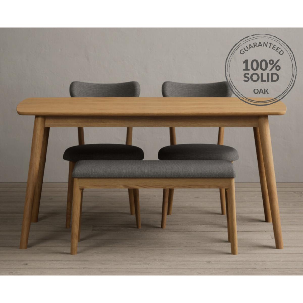 Nordic 150cm Solid Oak Dining Table with 4 Grey Nordic Chairs and 2 Grey Nordic Benches – image 2