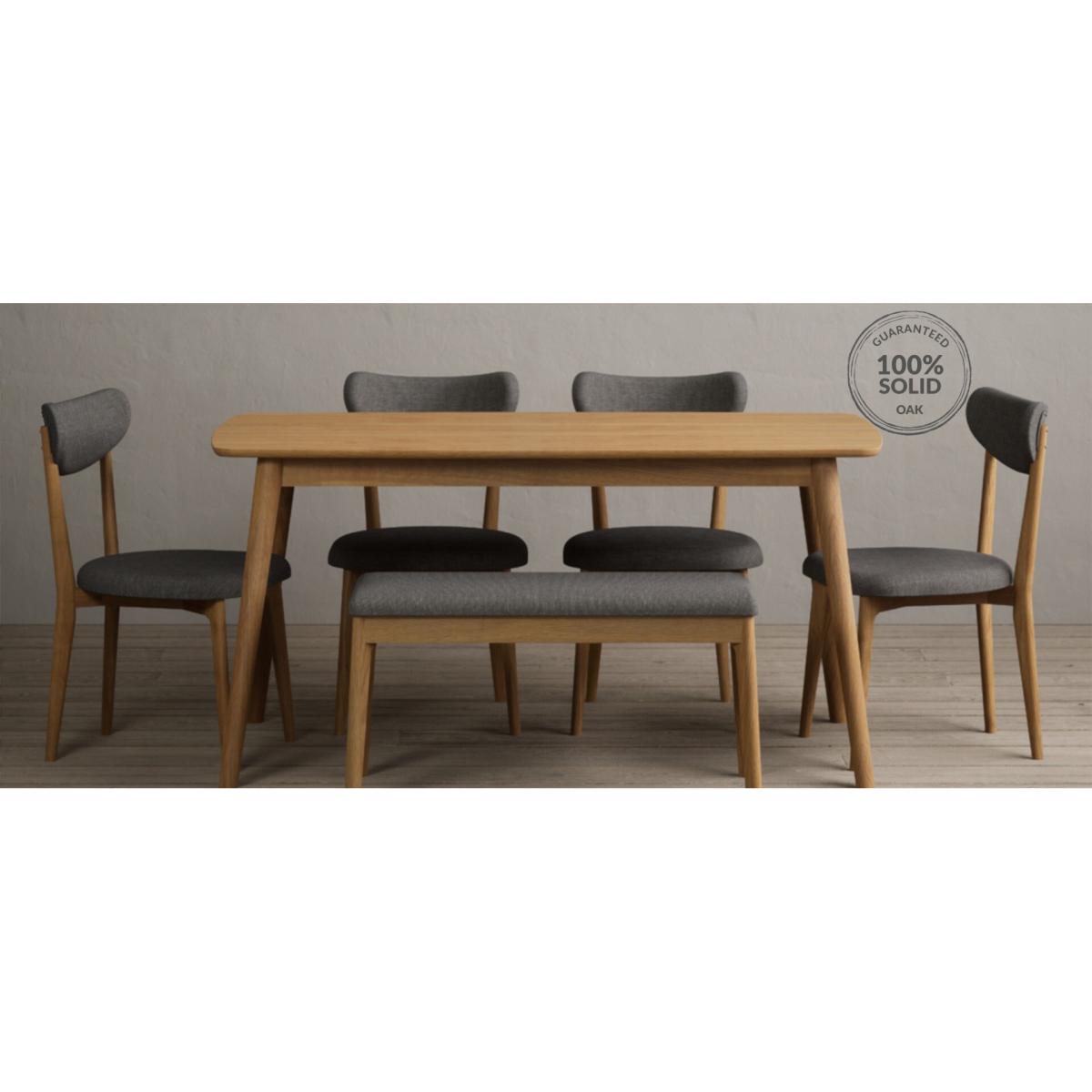 Nordic 150cm Solid Oak Dining Table with 4 Grey Nordic Chairs and 2 Grey Nordic Benches – image 11