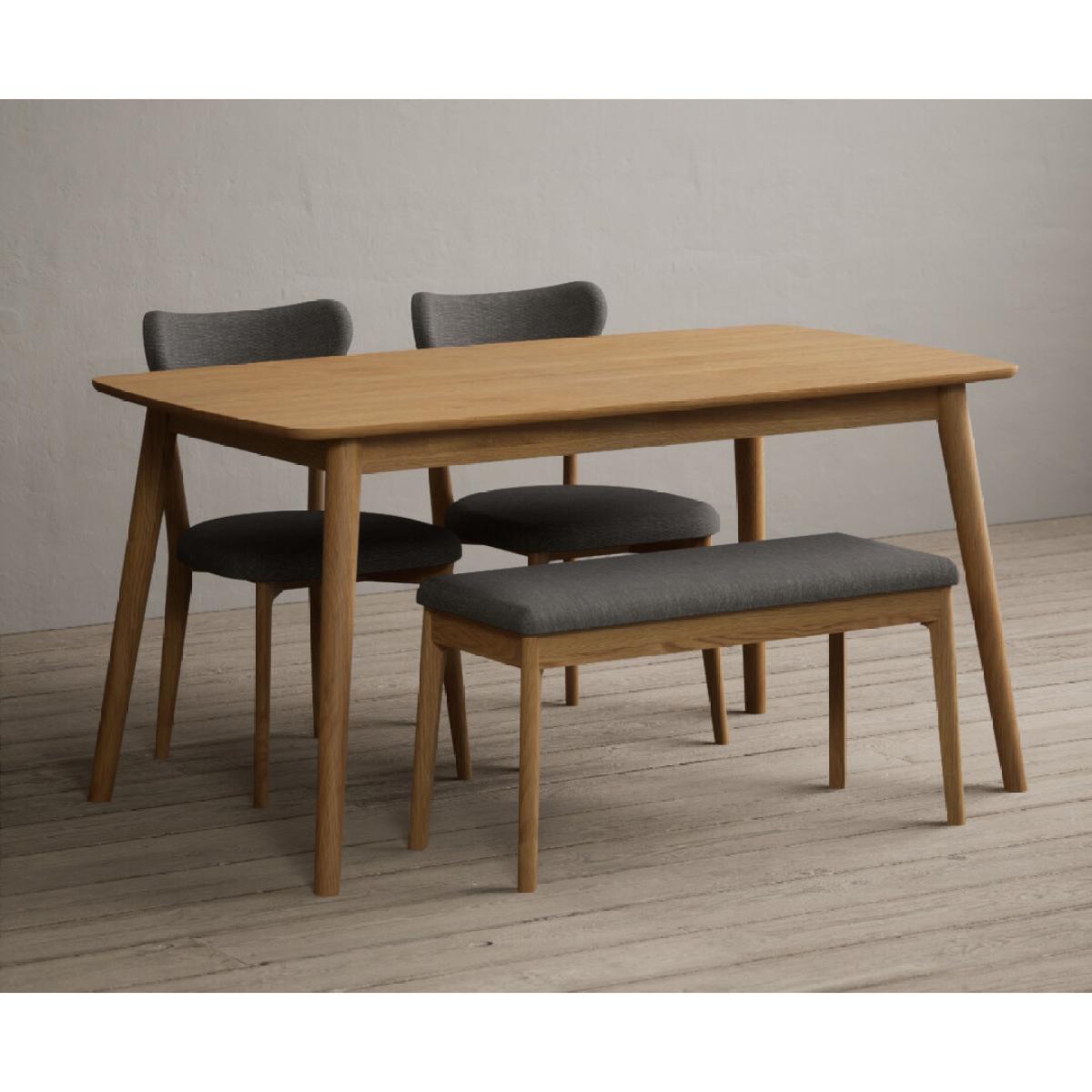 Nordic 150cm Solid Oak Dining Table with 4 Grey Nordic Chairs and 2 Grey Nordic Benches – image 4
