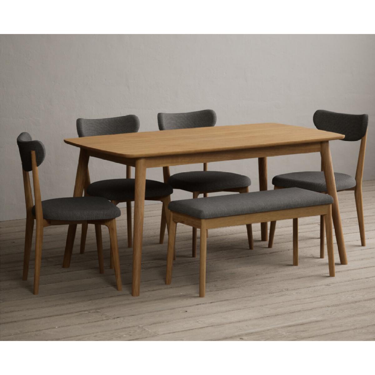 Nordic 150cm Solid Oak Dining Table with 4 Grey Nordic Chairs and 2 Grey Nordic Benches – image 6