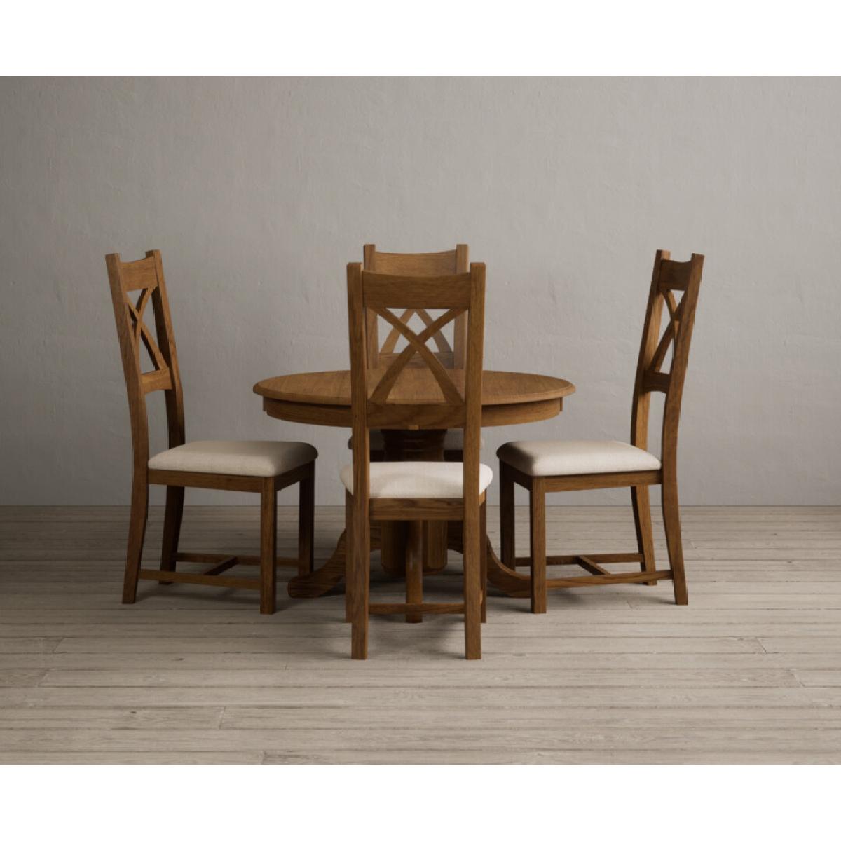 Extending Hertford 100cm - 130cm Rustic Oak Pedestal Dining Table with 4 Rustic Oak Rustic Solid Oak Chairs – image 2