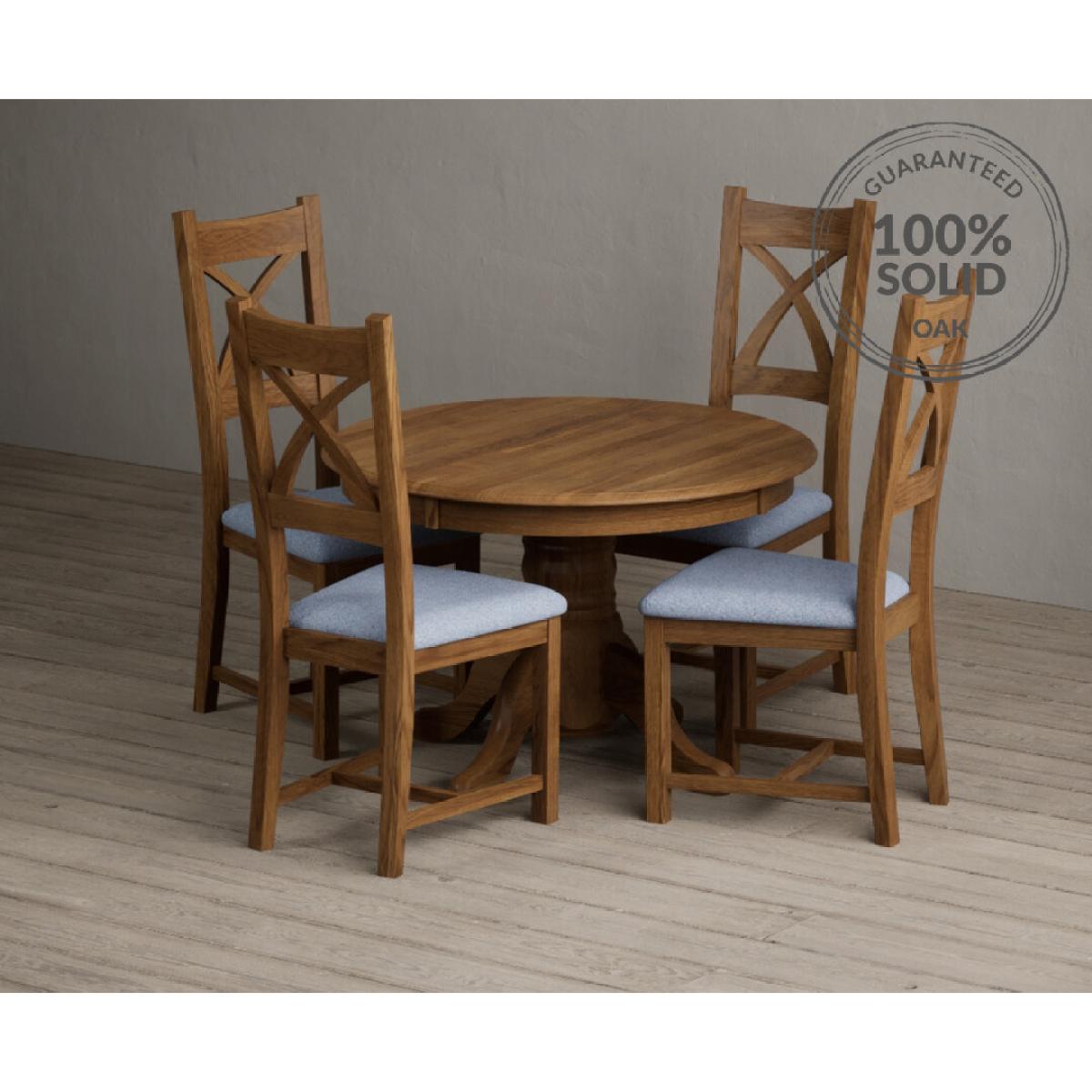 Extending Hertford 100cm - 130cm Rustic Oak Pedestal Dining Table with 4 Rustic Oak Rustic Solid Oak Chairs – image 11