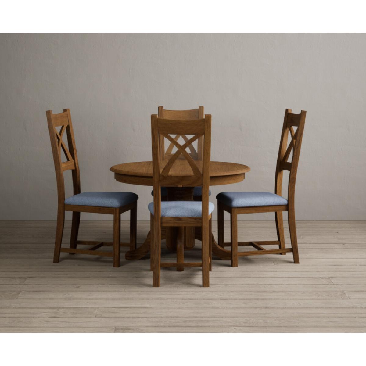 Extending Hertford 100cm - 130cm Rustic Oak Pedestal Dining Table with 4 Rustic Oak Rustic Solid Oak Chairs – image 12