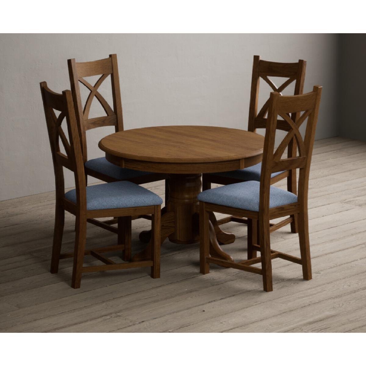 Extending Hertford 100cm - 130cm Rustic Oak Pedestal Dining Table with 4 Rustic Oak Rustic Solid Oak Chairs – image 13