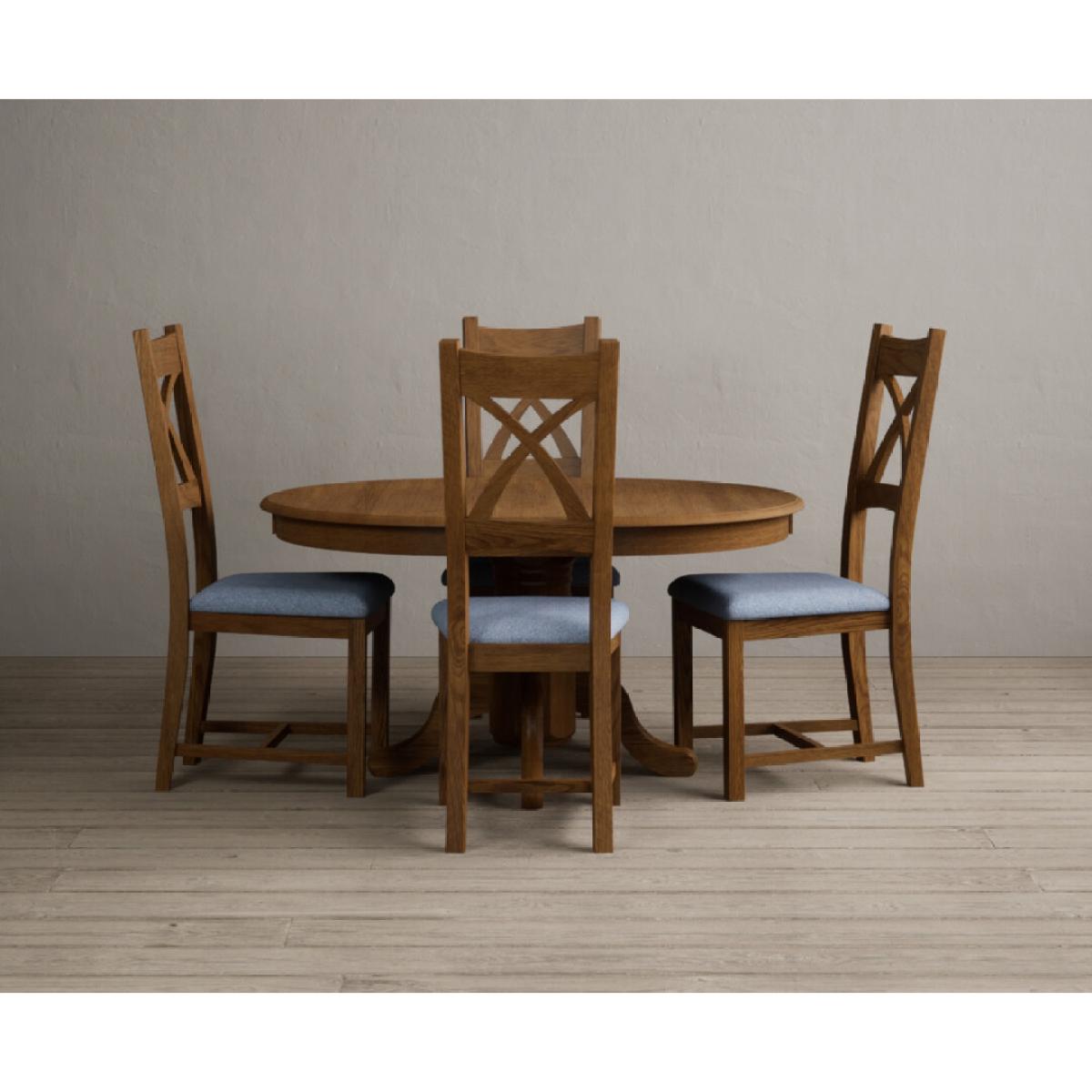 Extending Hertford 100cm - 130cm Rustic Oak Pedestal Dining Table with 4 Rustic Oak Rustic Solid Oak Chairs – image 15