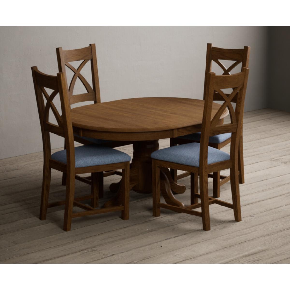 Extending Hertford 100cm - 130cm Rustic Oak Pedestal Dining Table with 4 Rustic Oak Rustic Solid Oak Chairs – image 16