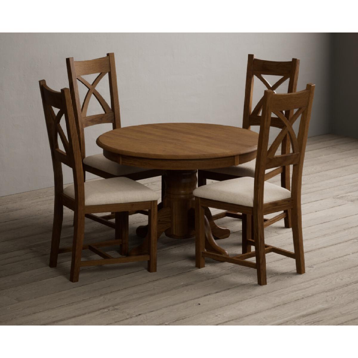 Extending Hertford 100cm - 130cm Rustic Oak Pedestal Dining Table with 4 Rustic Oak Rustic Solid Oak Chairs – image 3