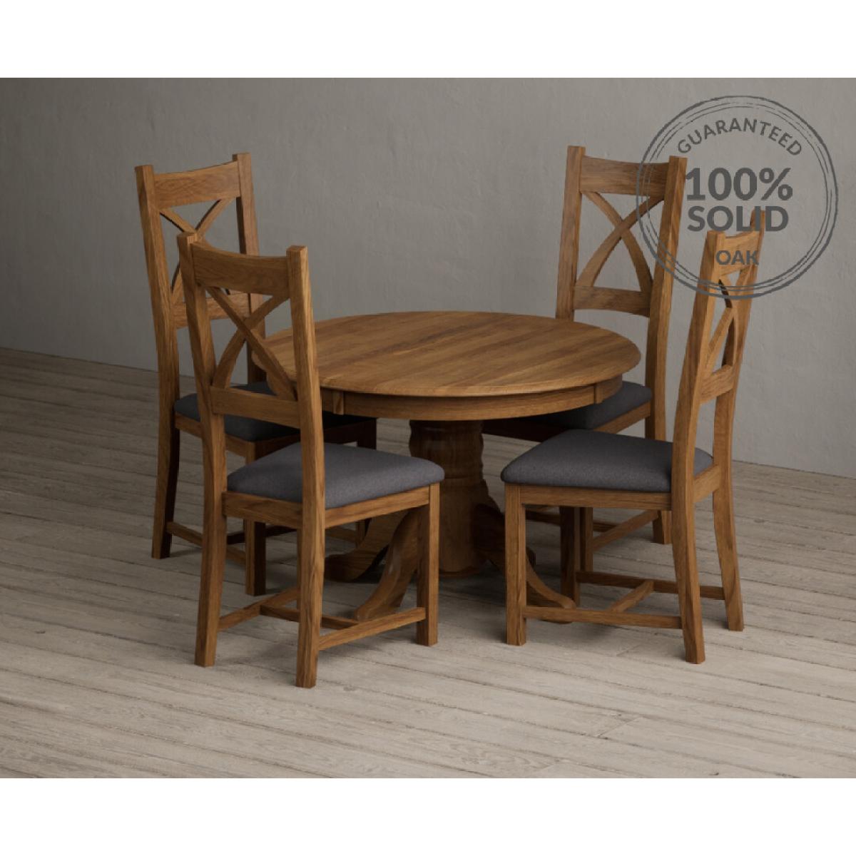 Extending Hertford 100cm - 130cm Rustic Oak Pedestal Dining Table with 4 Rustic Oak Rustic Solid Oak Chairs – image 22