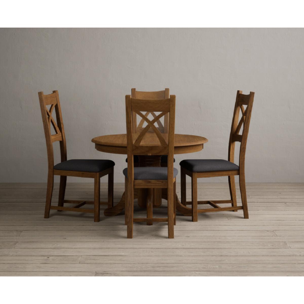 Extending Hertford 100cm - 130cm Rustic Oak Pedestal Dining Table with 4 Rustic Oak Rustic Solid Oak Chairs – image 23