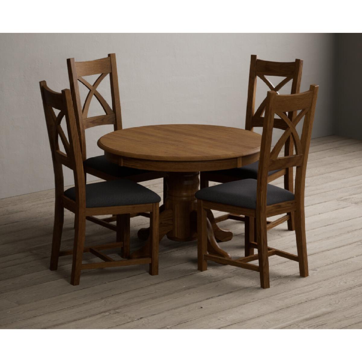 Extending Hertford 100cm - 130cm Rustic Oak Pedestal Dining Table with 4 Rustic Oak Rustic Solid Oak Chairs – image 24