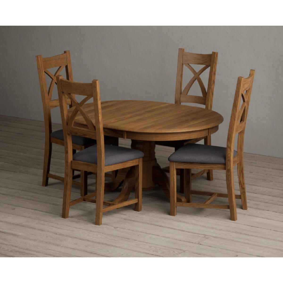 Extending Hertford 100cm - 130cm Rustic Oak Pedestal Dining Table with 4 Rustic Oak Rustic Solid Oak Chairs – image 25