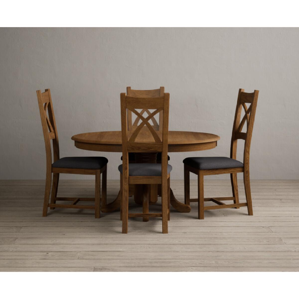 Extending Hertford 100cm - 130cm Rustic Oak Pedestal Dining Table with 4 Rustic Oak Rustic Solid Oak Chairs – image 26