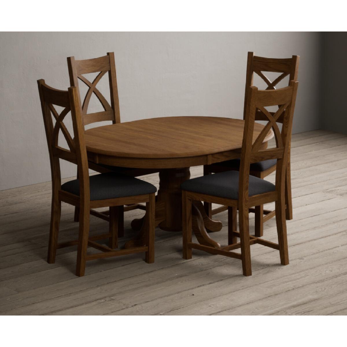 Extending Hertford 100cm - 130cm Rustic Oak Pedestal Dining Table with 4 Rustic Oak Rustic Solid Oak Chairs – image 27