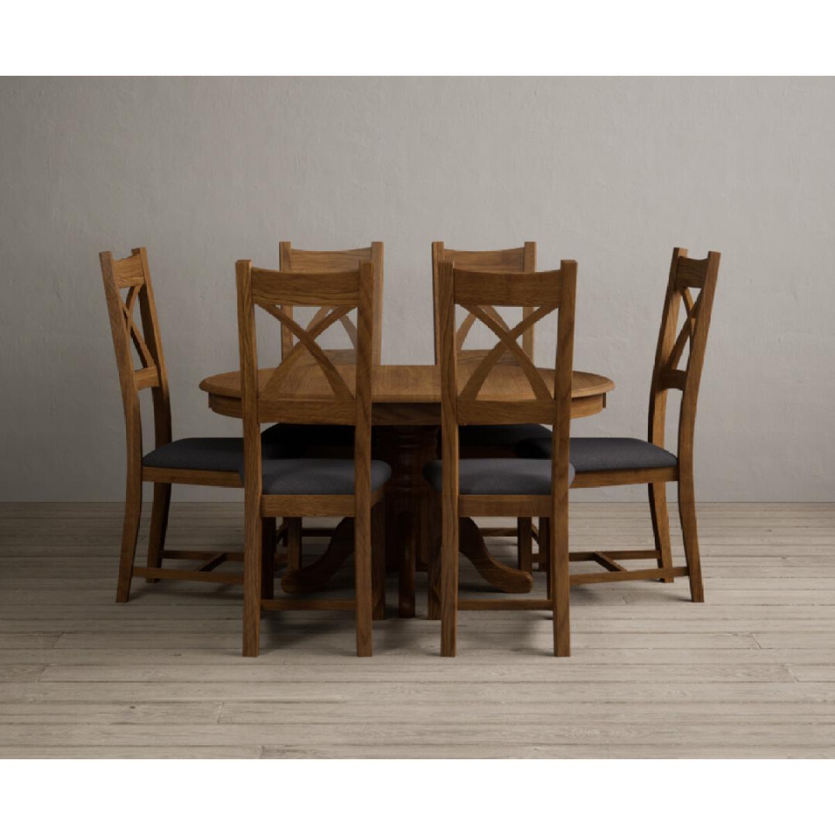 Extending Hertford 100cm - 130cm Rustic Oak Pedestal Dining Table with 4 Rustic Oak Rustic Solid Oak Chairs – image 29