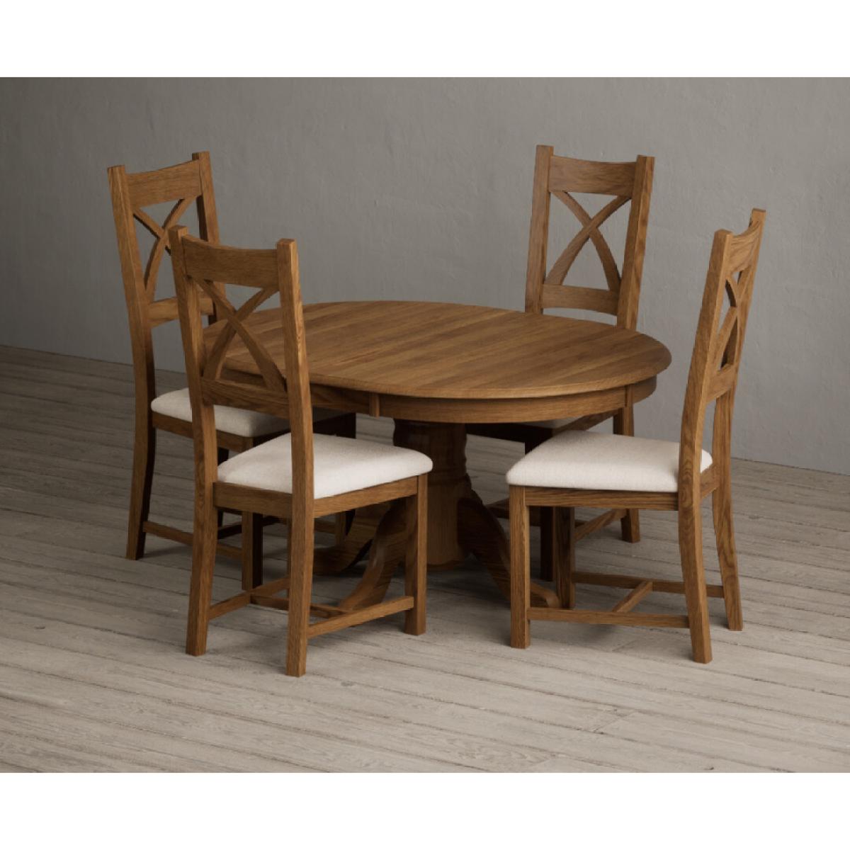 Extending Hertford 100cm - 130cm Rustic Oak Pedestal Dining Table with 4 Rustic Oak Rustic Solid Oak Chairs – image 4