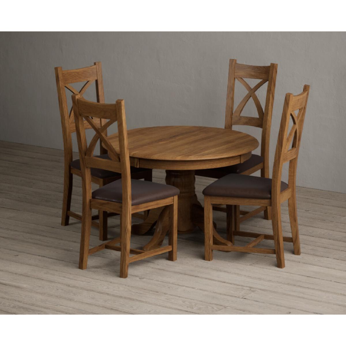 Extending Hertford 100cm - 130cm Rustic Oak Pedestal Dining Table with 4 Rustic Oak Rustic Solid Oak Chairs – image 32