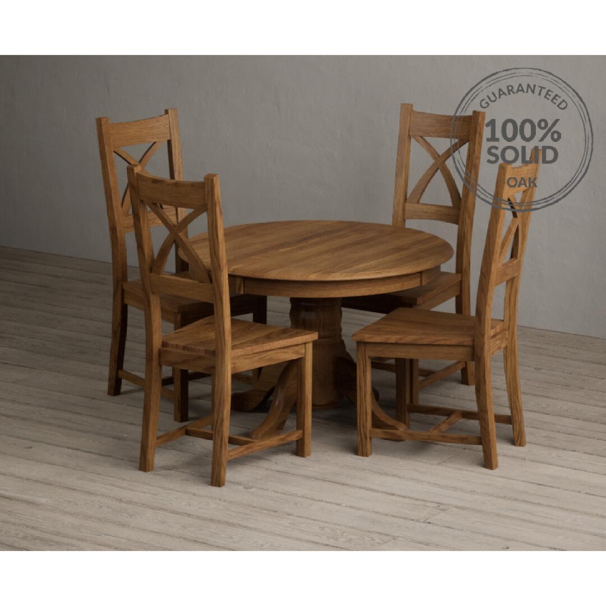 Extending Hertford 100cm - 130cm Rustic Oak Pedestal Dining Table with 4 Rustic Oak Rustic Solid Oak Chairs – image 34