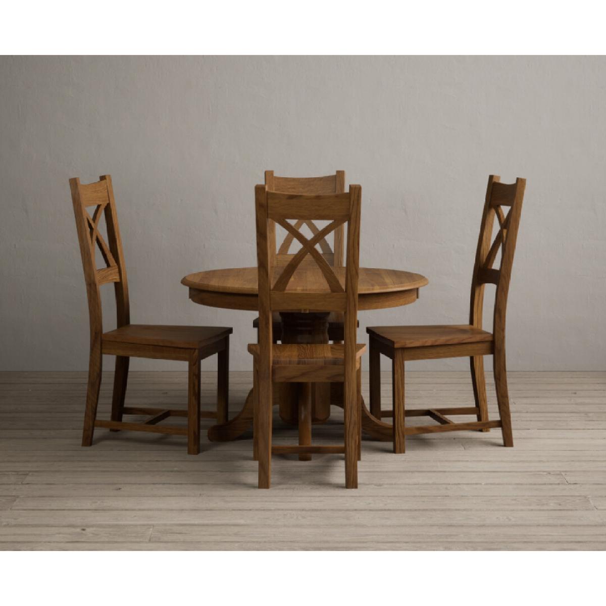 Extending Hertford 100cm - 130cm Rustic Oak Pedestal Dining Table with 4 Rustic Oak Rustic Solid Oak Chairs – image 35