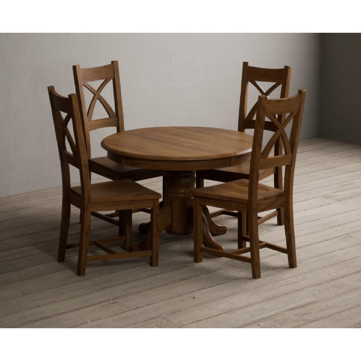 Extending Hertford 100cm - 130cm Rustic Oak Pedestal Dining Table with 4 Rustic Oak Rustic Solid Oak Chairs – image 36