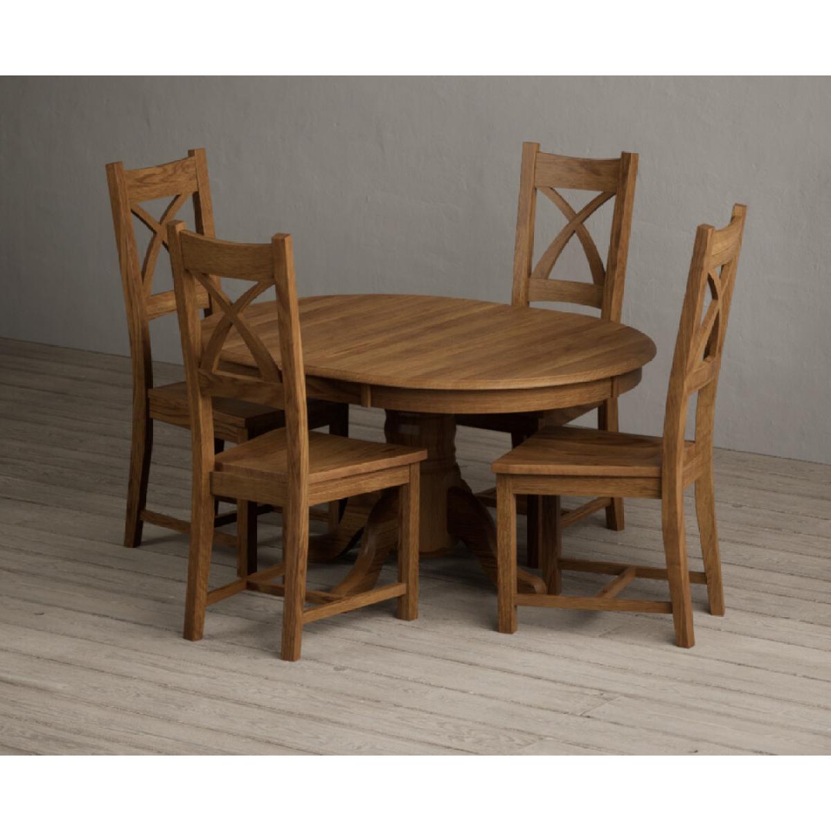 Extending Hertford 100cm - 130cm Rustic Oak Pedestal Dining Table with 4 Rustic Oak Rustic Solid Oak Chairs – image 37