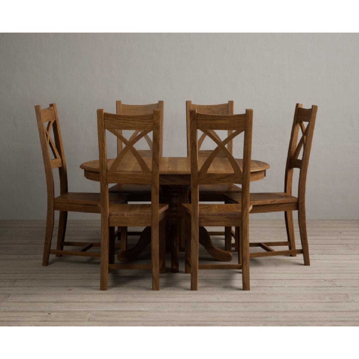 Extending Hertford 100cm - 130cm Rustic Oak Pedestal Dining Table with 4 Rustic Oak Rustic Solid Oak Chairs – image 38