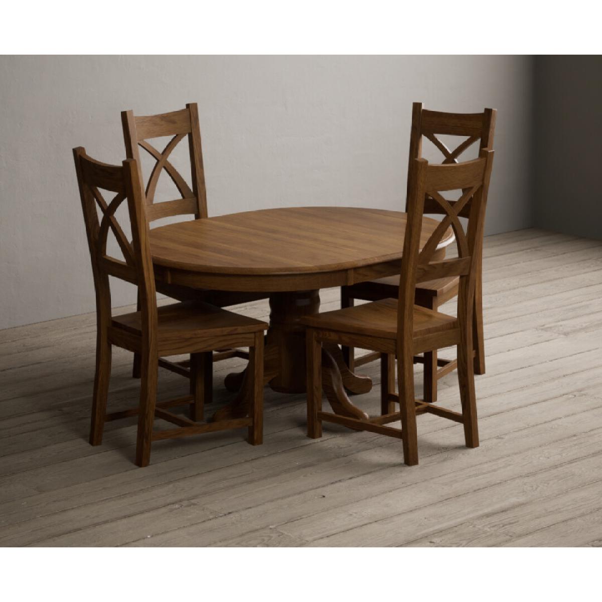 Extending Hertford 100cm - 130cm Rustic Oak Pedestal Dining Table with 4 Rustic Oak Rustic Solid Oak Chairs – image 39