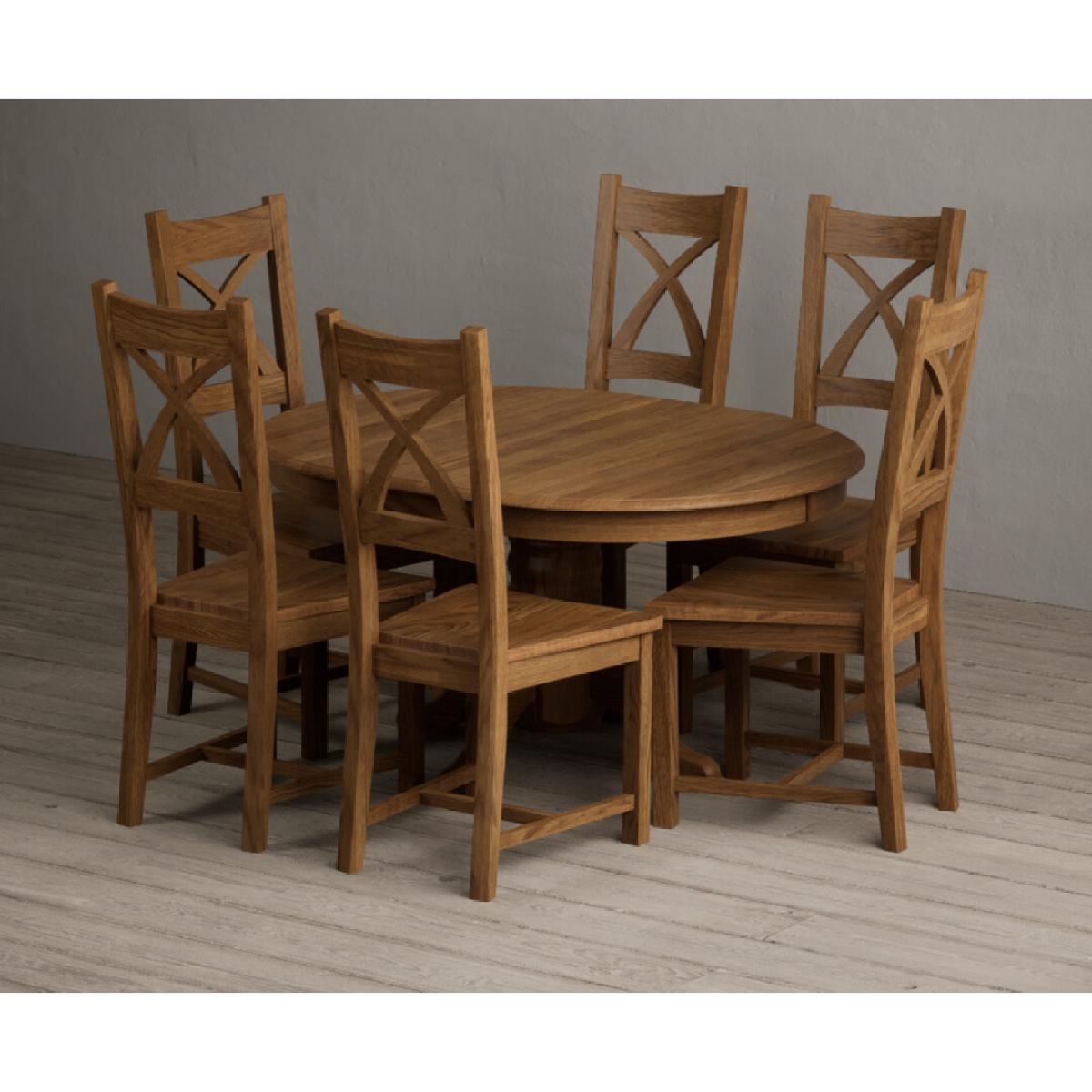 Extending Hertford 100cm - 130cm Rustic Oak Pedestal Dining Table with 4 Rustic Oak Rustic Solid Oak Chairs – image 40
