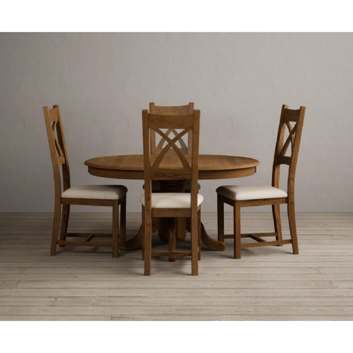 Extending Hertford 100cm - 130cm Rustic Oak Pedestal Dining Table with 4 Rustic Oak Rustic Solid Oak Chairs – image 5