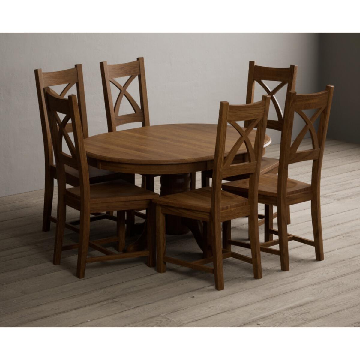 Extending Hertford 100cm - 130cm Rustic Oak Pedestal Dining Table with 4 Rustic Oak Rustic Solid Oak Chairs – image 41