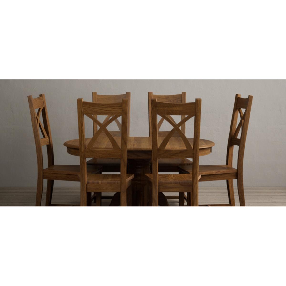 Extending Hertford 100cm - 130cm Rustic Oak Pedestal Dining Table with 4 Rustic Oak Rustic Solid Oak Chairs – image 46