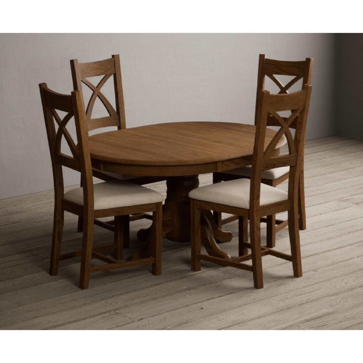 Extending Hertford 100cm - 130cm Rustic Oak Pedestal Dining Table with 4 Rustic Oak Rustic Solid Oak Chairs – image 6
