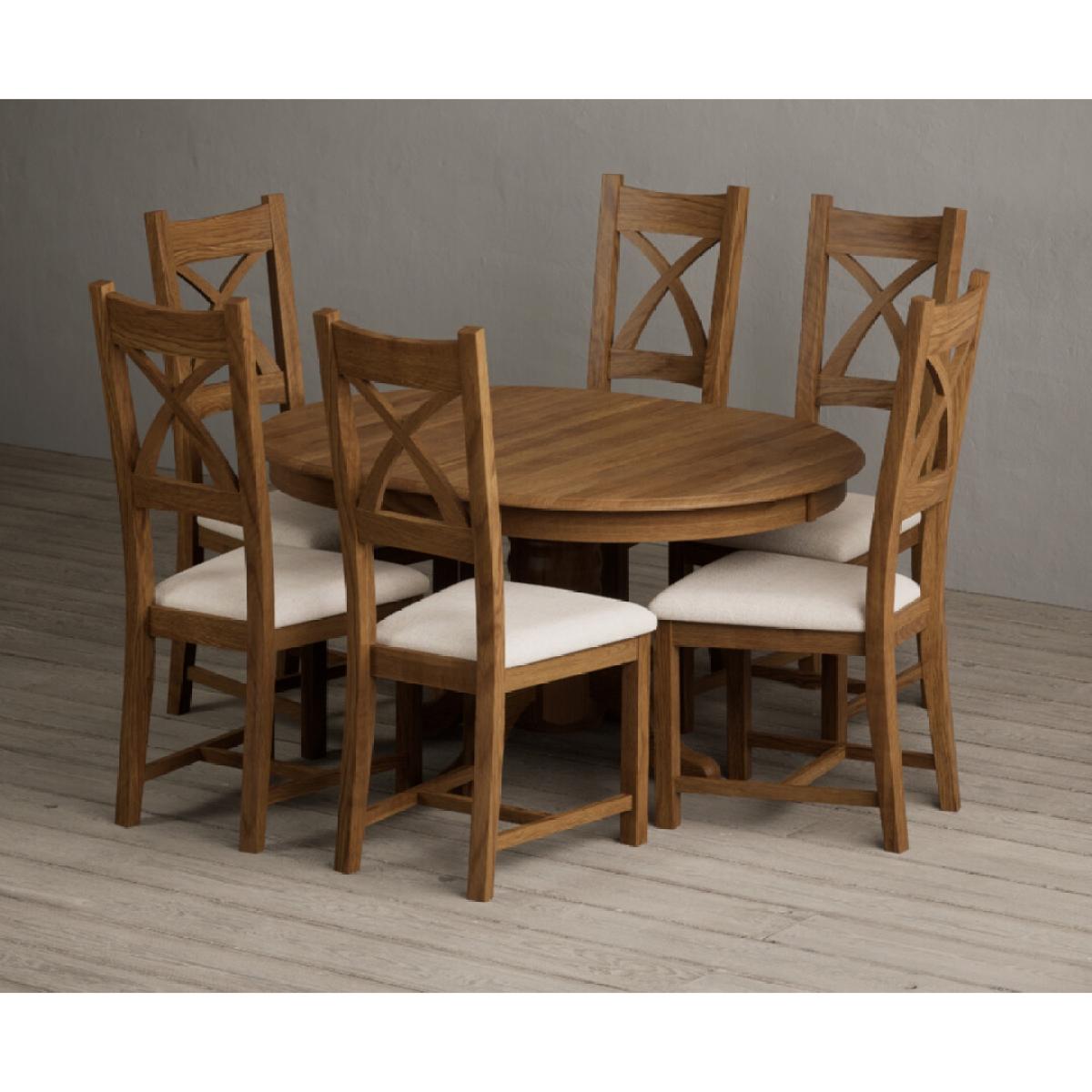 Extending Hertford 100cm - 130cm Rustic Oak Pedestal Dining Table with 4 Rustic Oak Rustic Solid Oak Chairs – image 7