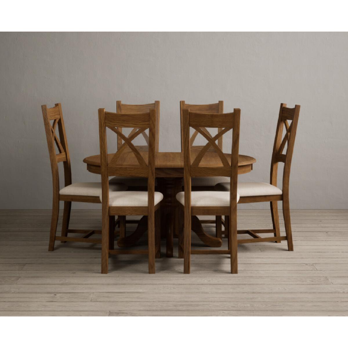 Extending Hertford 100cm - 130cm Rustic Oak Pedestal Dining Table with 4 Rustic Oak Rustic Solid Oak Chairs – image 8