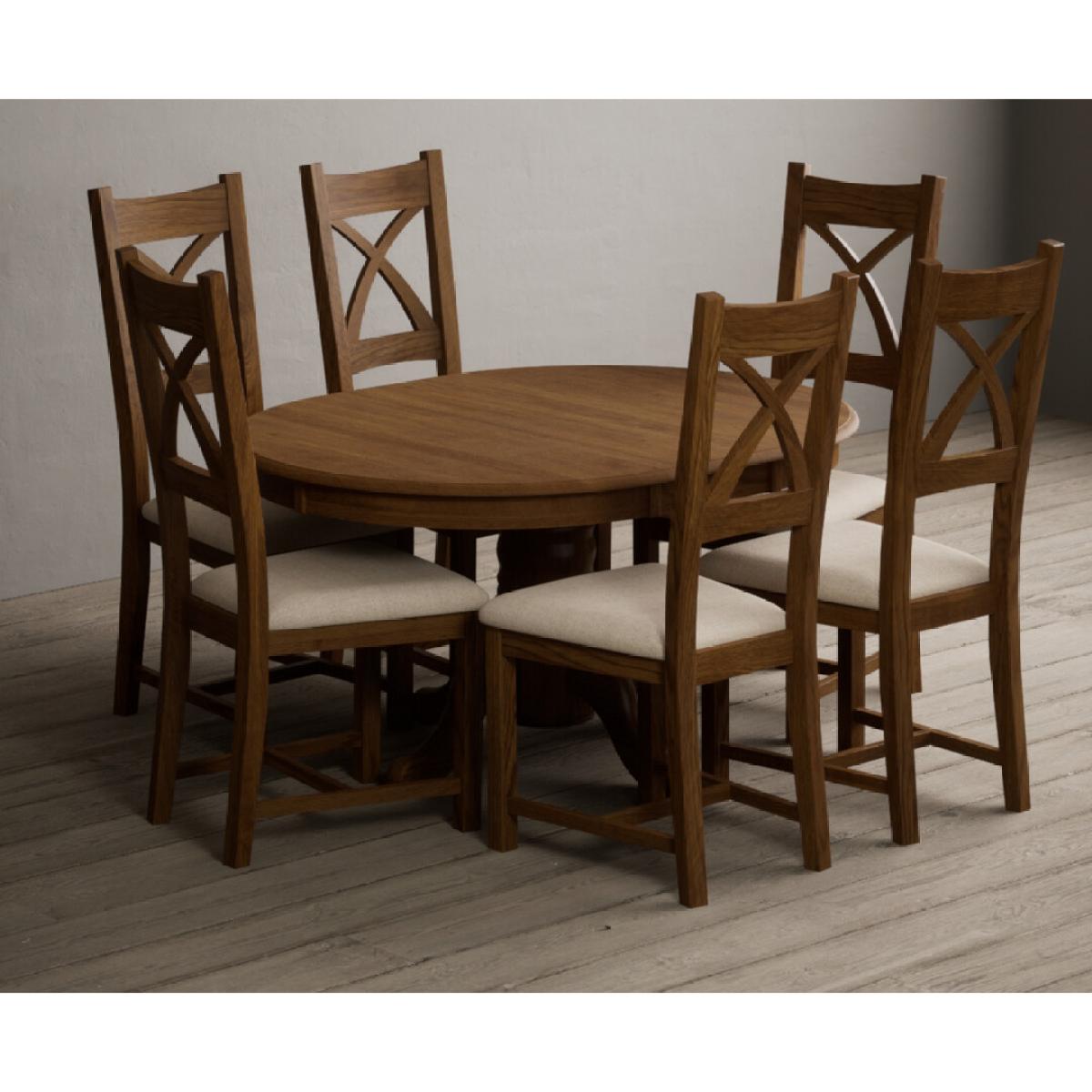 Extending Hertford 100cm - 130cm Rustic Oak Pedestal Dining Table with 4 Rustic Oak Rustic Solid Oak Chairs – image 9