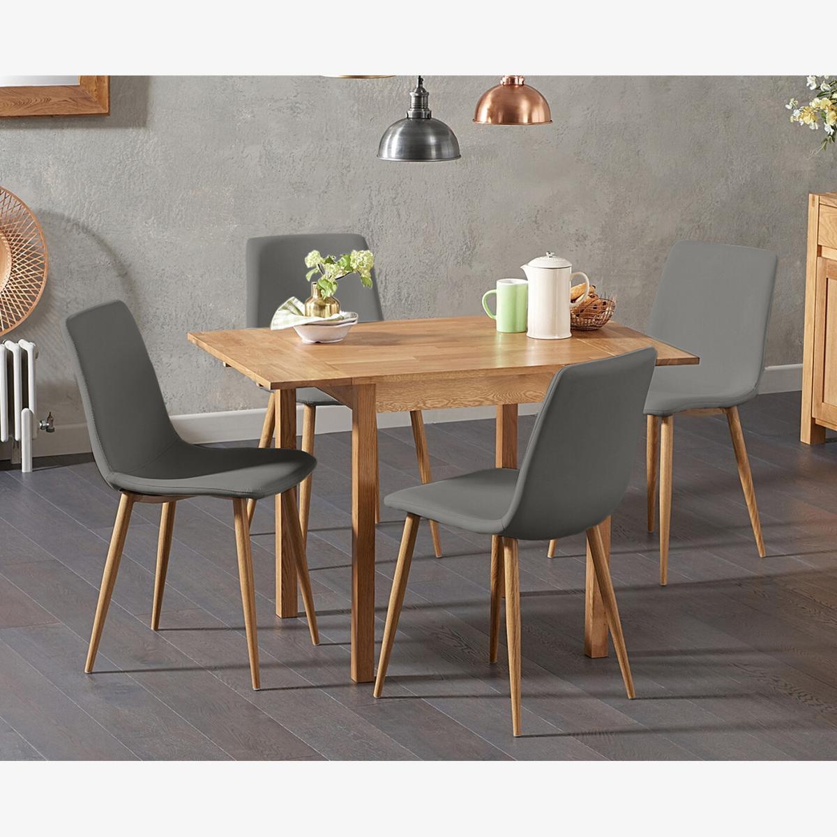 York 70cm Solid Oak Extending Dining Table With 2 Grey Astrid Faux Leather Chairs – image 1