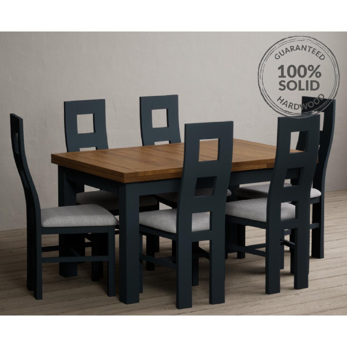Hampshire 140cm Oak and Dark Blue Extending Dining Table With 6 Charcoal Grey Flow Back Chairs – image 2